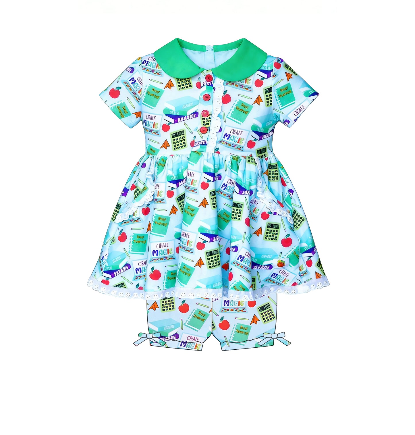 Back to school top matching shorts toddle baby girls outfit preorder