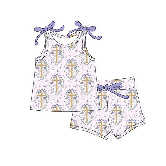 Easter cross top matching shorts girls outfit preorder