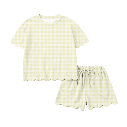 Adult women yellow plaid short sleeve outfit preorder