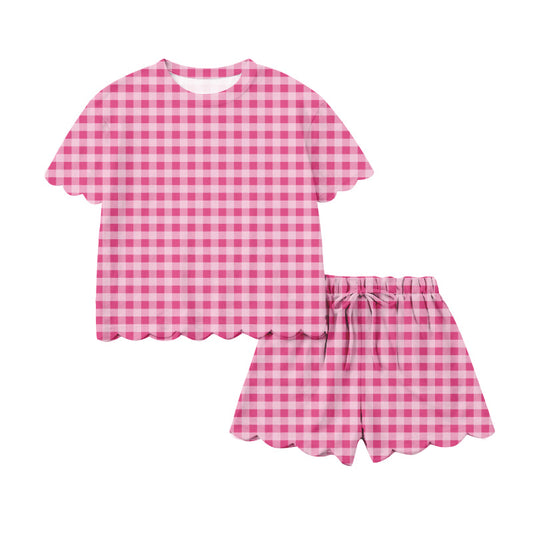 Adult women pink plaid short sleeve outfit preorder