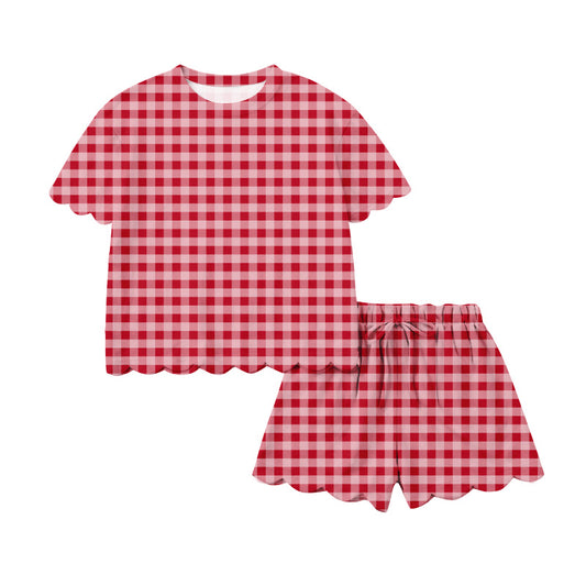 Adult women red plaid short sleeve outfit preorder