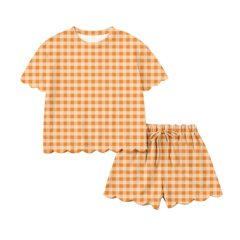Adult women orange plaid short sleeve outfit preorder