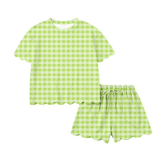 Adult women green plaid short sleeve outfit preorder