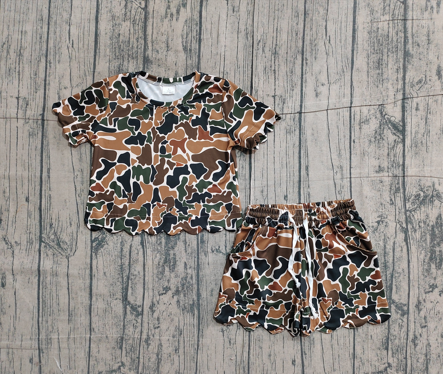 Brown camo print toddle girls summer outfit preorder
