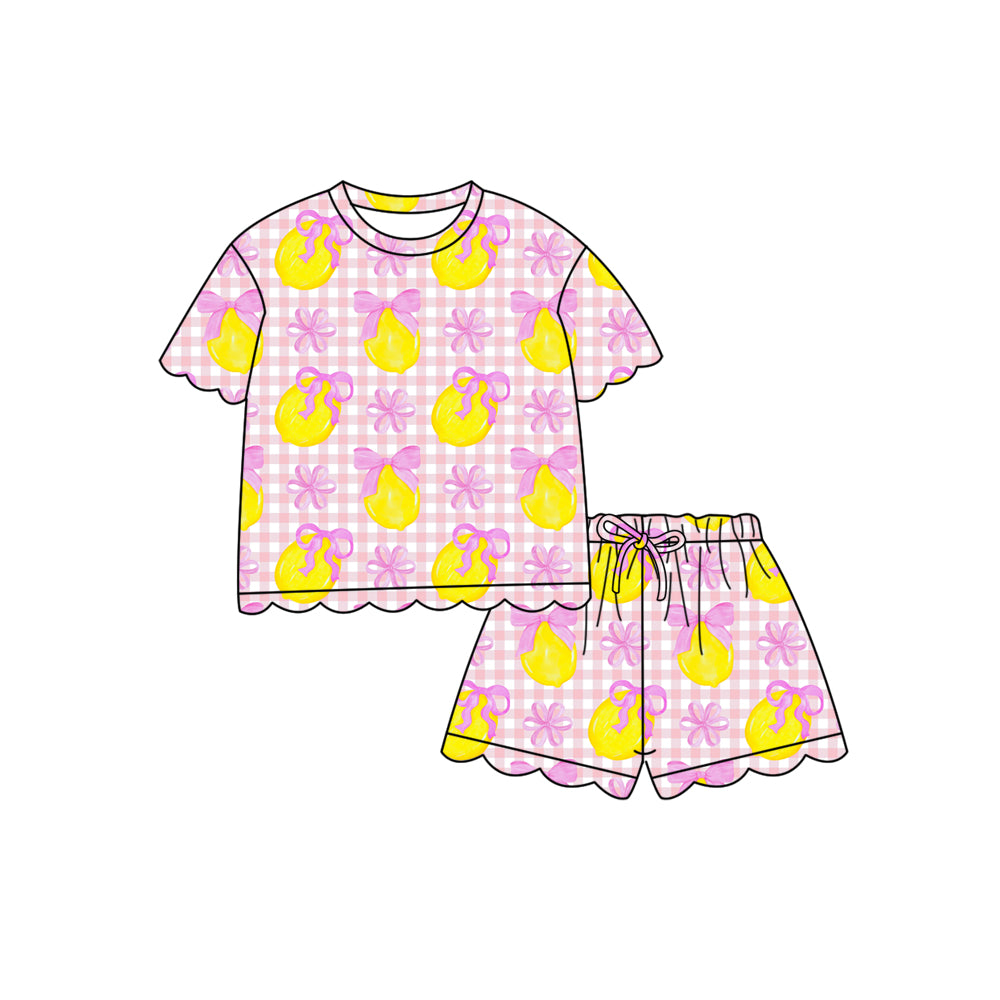 Pink bow lemon print toddle girls holiday outfit preorder