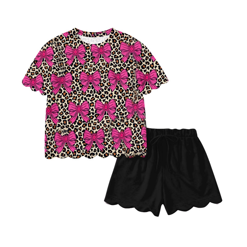 Pink bow leopard print toddle girls outfit preorder