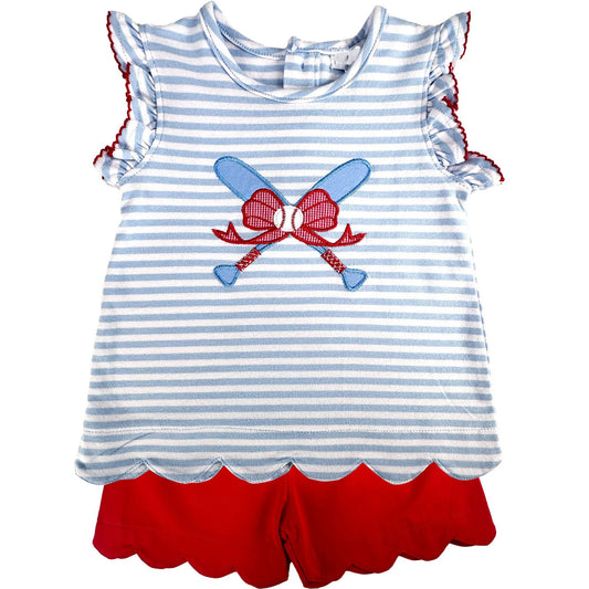 Baseball print toddle girls summer outfit preorder