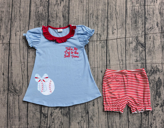 Embroidery Baseball print toddle girls summer outfit preorder