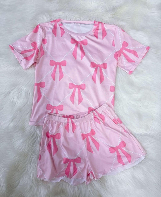 Pink bow top matching shorts outfit girl outfit preorder