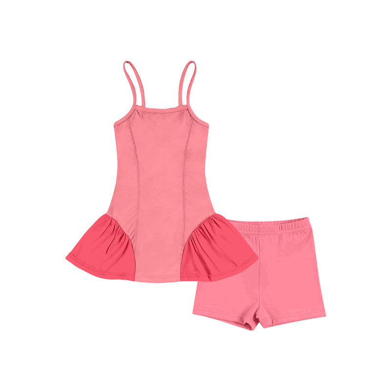 Coral tank top matching shorts girls summer active yoga outfit preorder