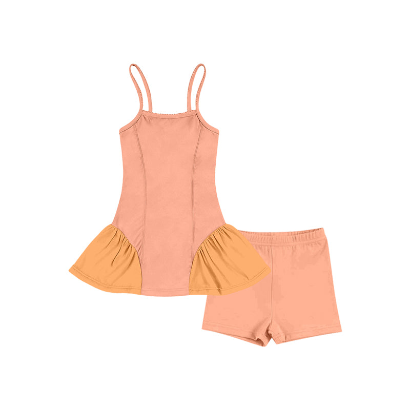 Orange tank top matching shorts girls summer active yoga outfit preorder