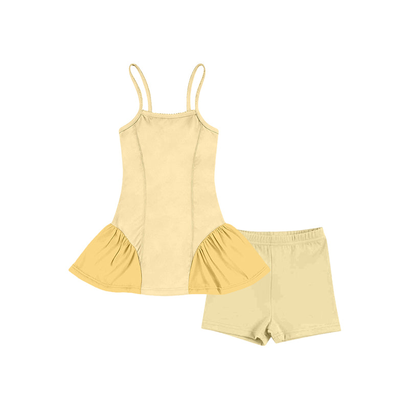 Yellow tank top matching shorts girls summer active yoga outfit preorder