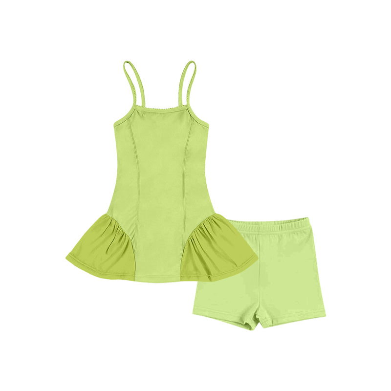 Green tank top matching shorts girls summer active yoga outfit preorder