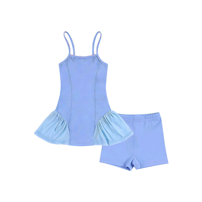 Blue tank top matching shorts girls summer active yoga outfit preorder