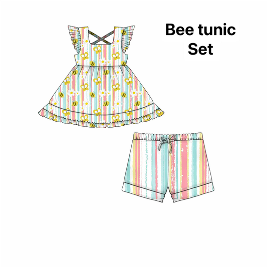 Bee  tunic top matching shorts girl summer  set preorder