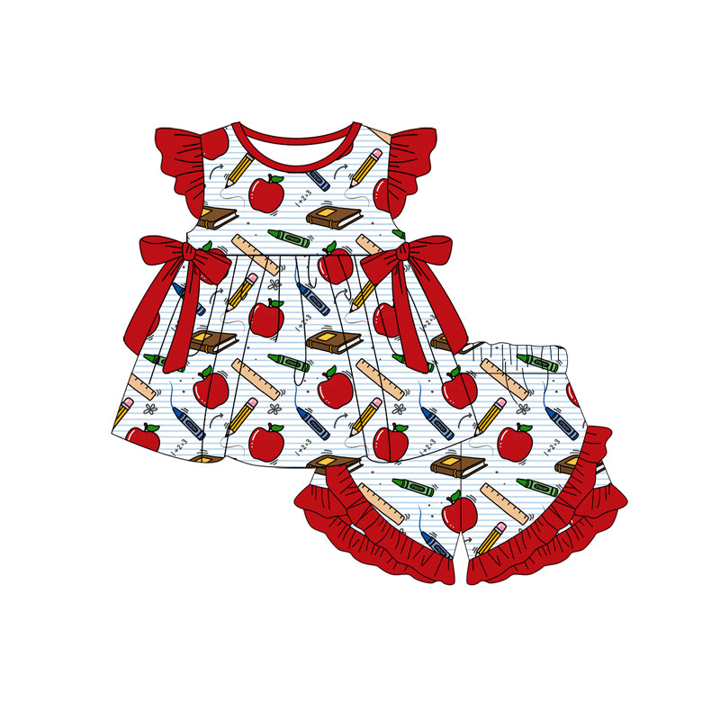 Back to school apple top matching shorts girl outfit preorder