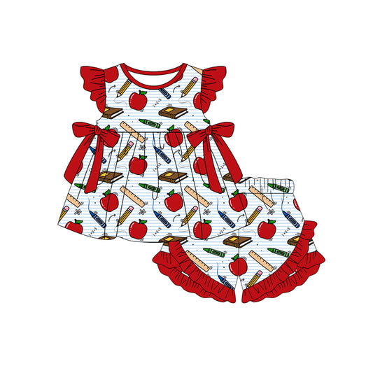 Back to school apple top matching shorts girl outfit preorder