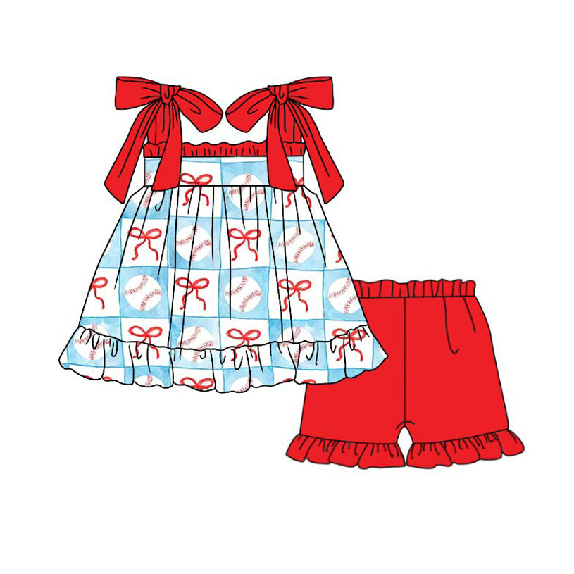 Baseball red bow top matching shorts outfit preorder
