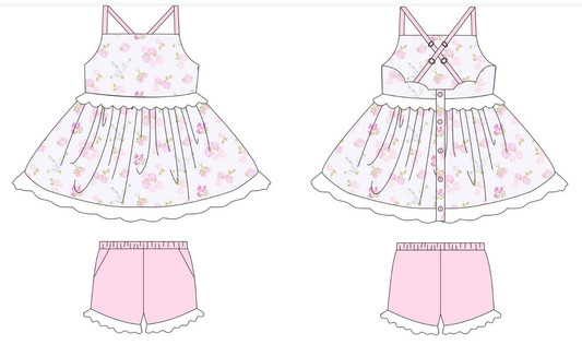Pink floral top matching shorts girl summer outfit preorder