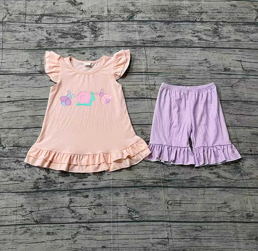 Embroidery Snail short sleeve top matching shorts girls summer outfit preorder