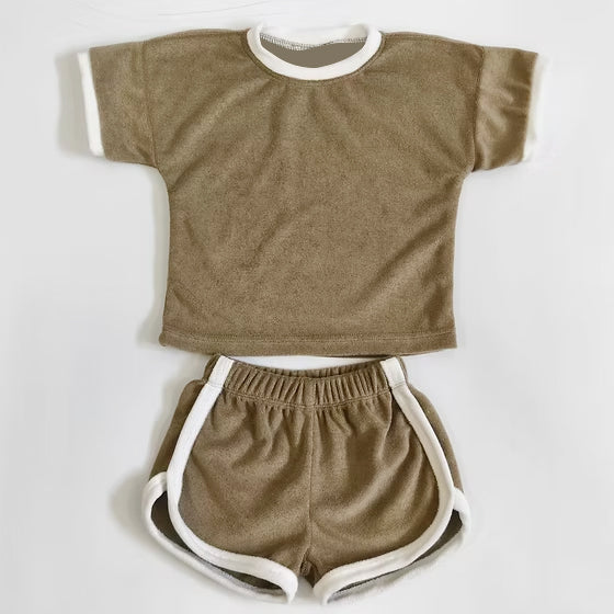 Khaki top matching shorts girl summer outfit preorder