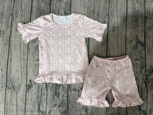 Goose pink bow top matching shorts girls summer outfit preorder