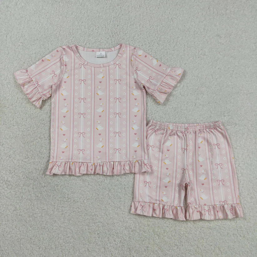 Blue bow top matching shorts girls summer outfit