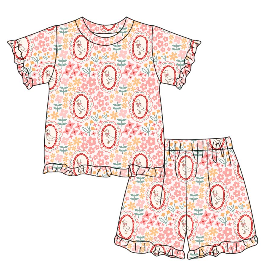 Goose flowers top matching shorts girls summer outfit preorder