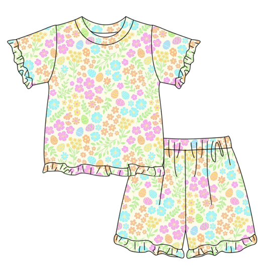 Flowers top matching shorts girls summer outfit preorder
