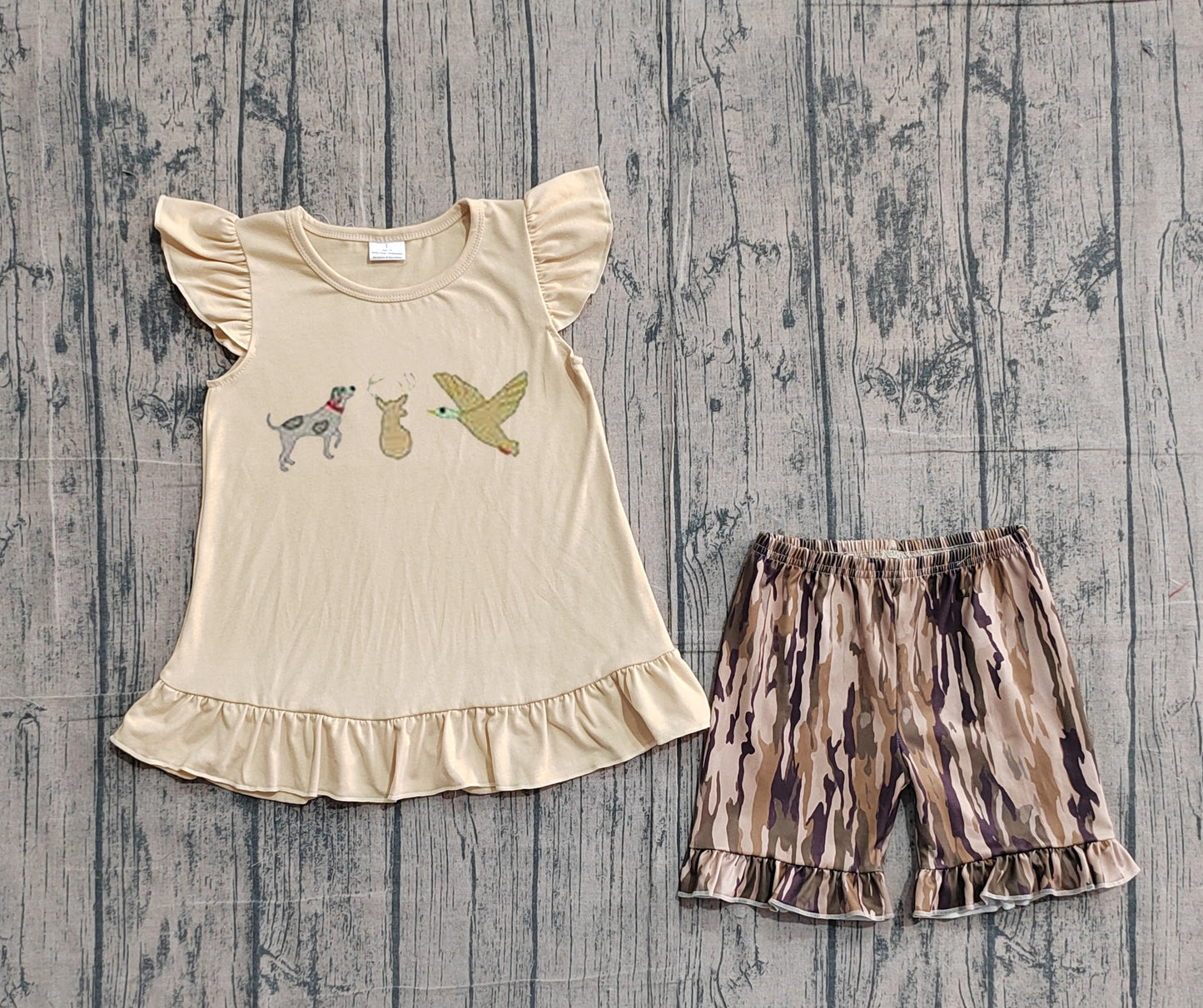 Dog duck deer embroidery top matching shorts girls summer outfit preorder