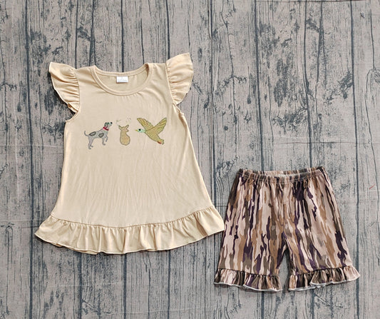 Dog duck deer embroidery top matching shorts girls summer outfit preorder