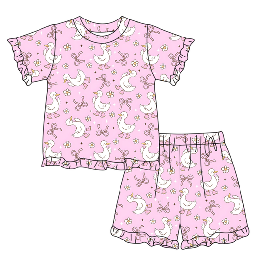 Goose bow short sleeve top matching shorts girls summer outfit preorder