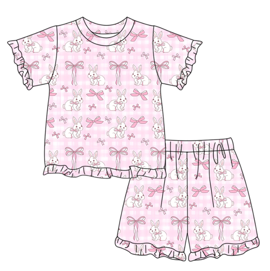Easter bunny short sleeve top matching shorts girls summer outfit preorder
