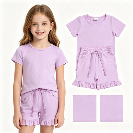 Pink short sleeve top matching shorts girls summer outfit