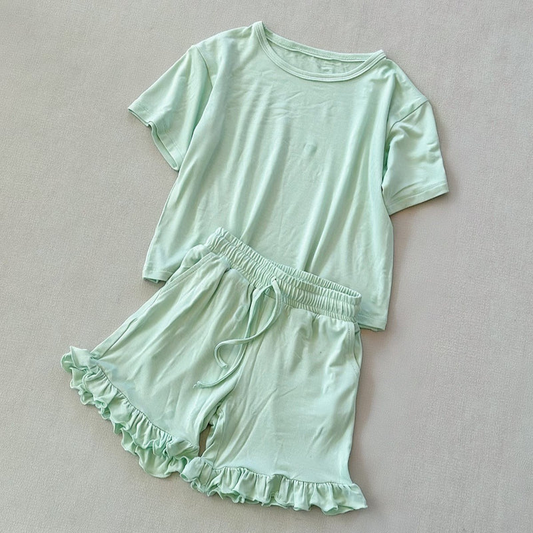 Lime green short sleeve top matching shorts girls summer outfit preorder