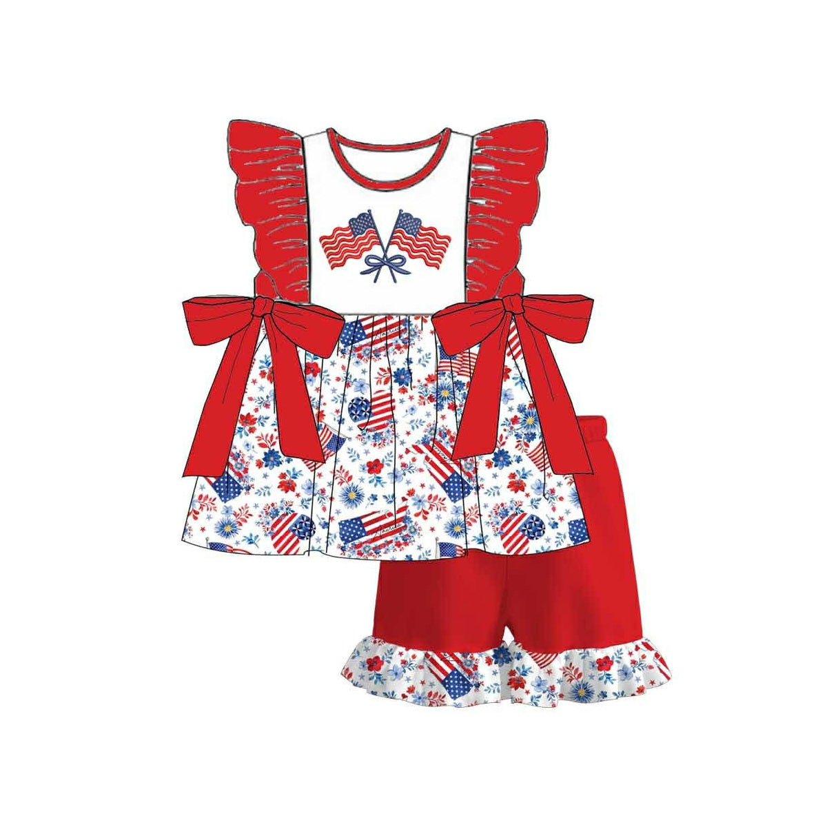 America flag  top matching shorts girls summer outfit preorder