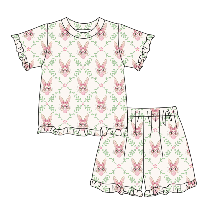 Easter bunny top matching shorts girls summer outfit preorder