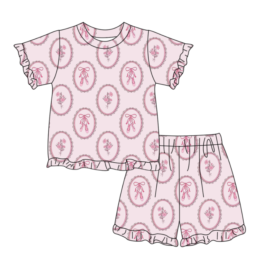 Ballet shoes top matching shorts girls summer outfit preorder