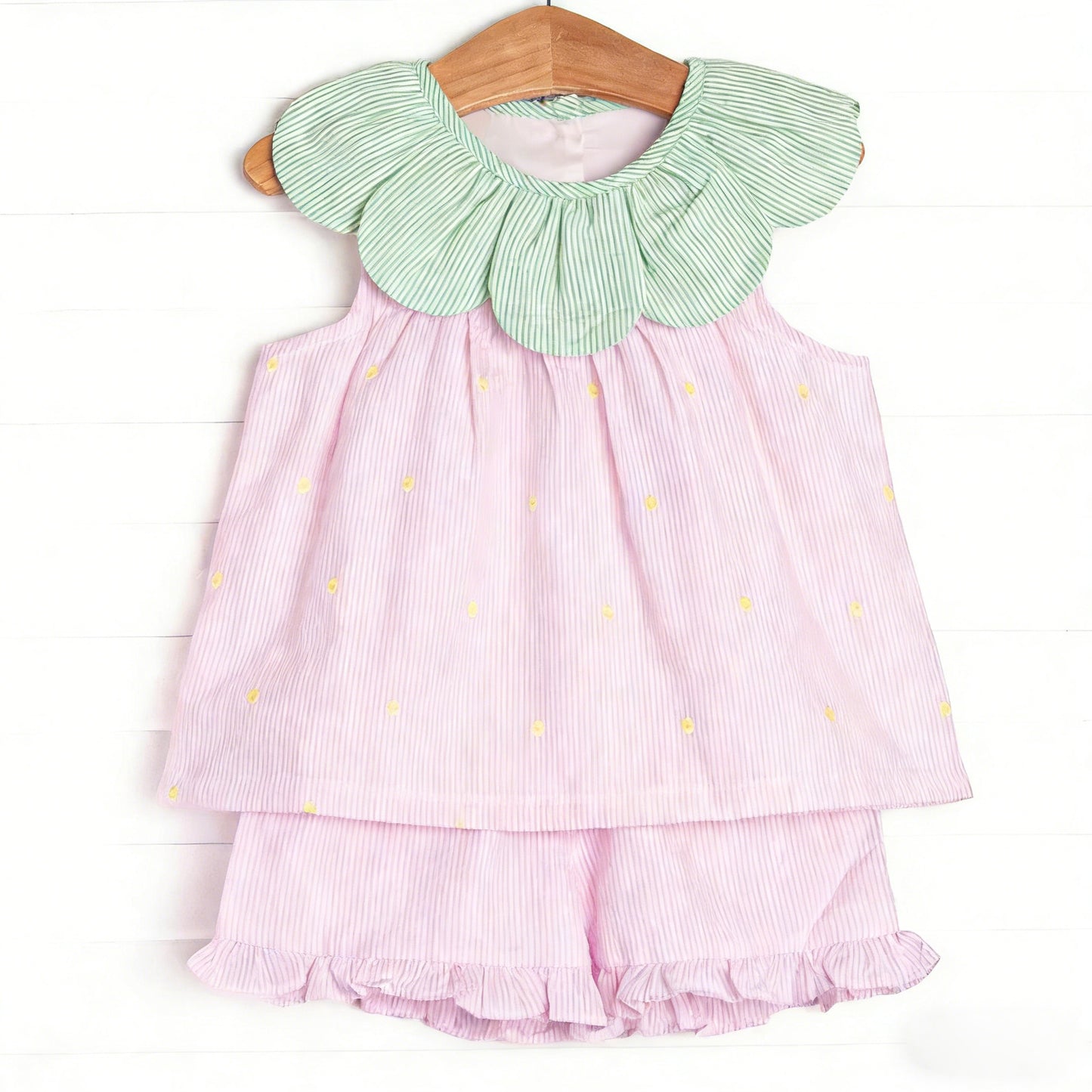 Yellow flowers top matching shorts girls summer outfit preorder