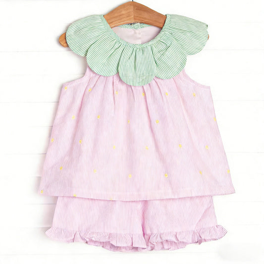Yellow flowers top matching shorts girls summer outfit preorder