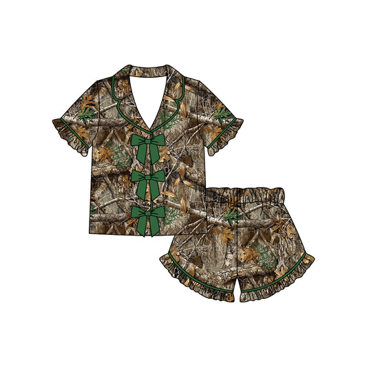 Green bow camo top matching shorts girls pajama set preorder