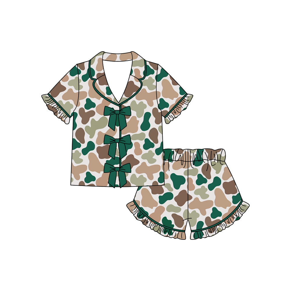 Green brown camo top matching shorts girls pajama set preorder