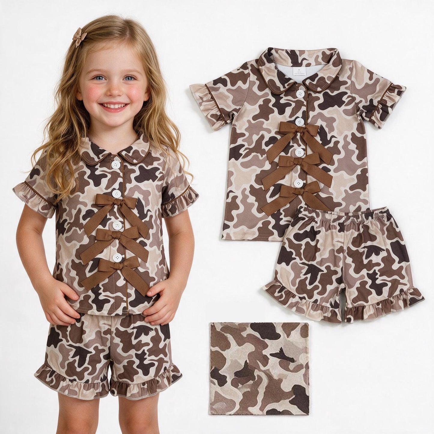 Duck camo top matching shorts girls pajama set