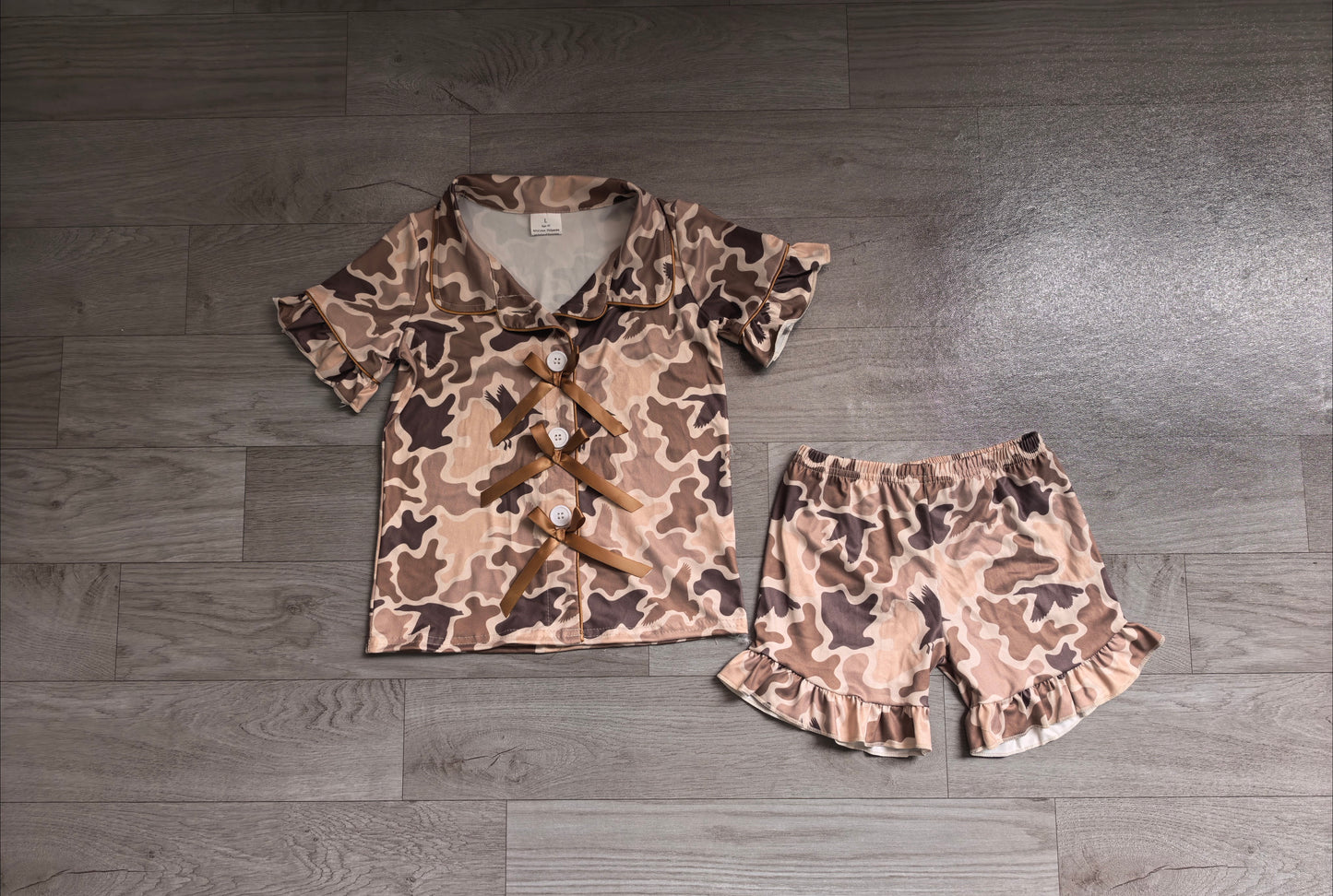 Duck camo top matching shorts girls pajama set preorder