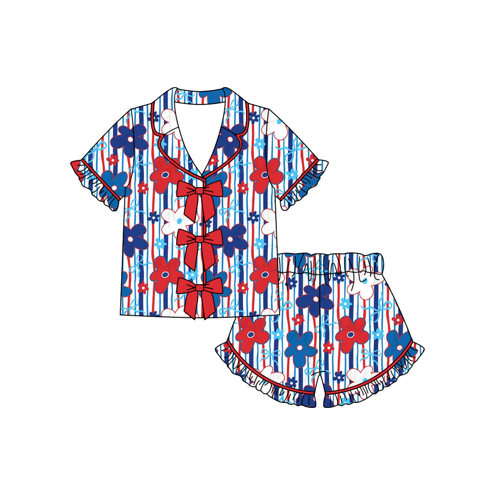 July 4th flowers top matching shorts girls pajama set preorder