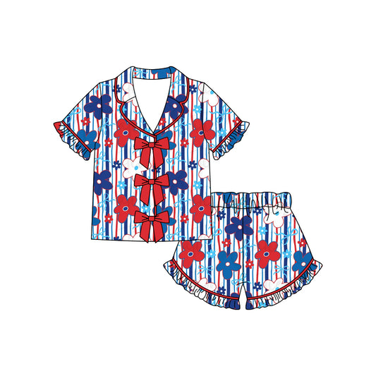 July 4th flowers top matching shorts girls pajama set preorder