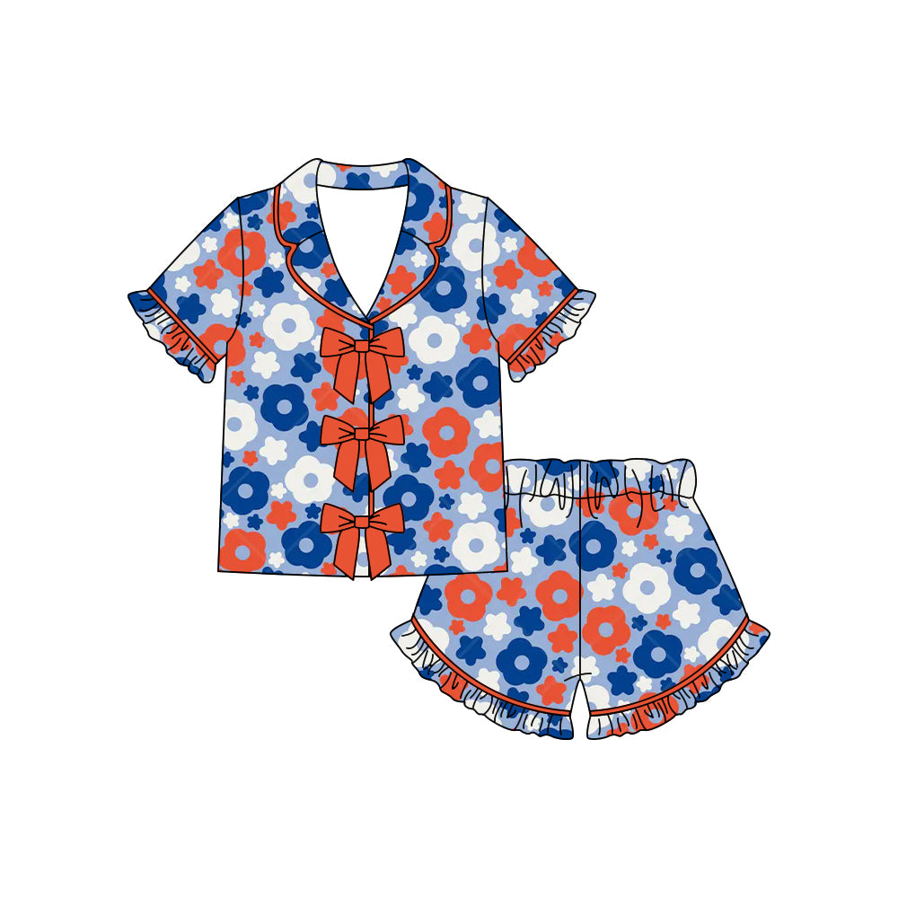 July 4th flowers top matching shorts girls pajama set preorder