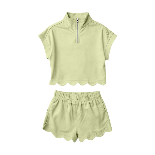 Lime green short sleeve top matching shorts girls summer outfit preorder