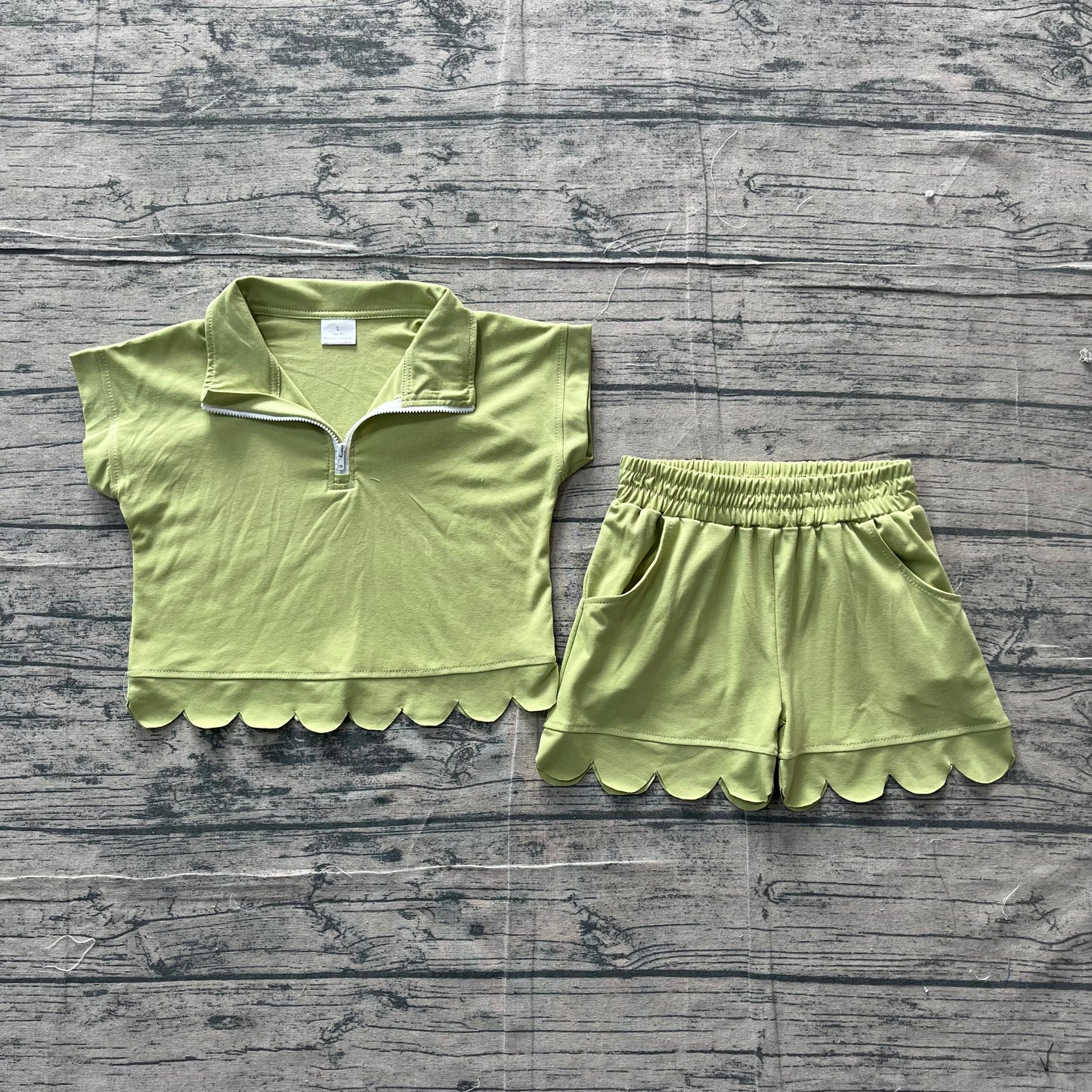 Lime green short sleeve top matching shorts girls summer outfit preorder