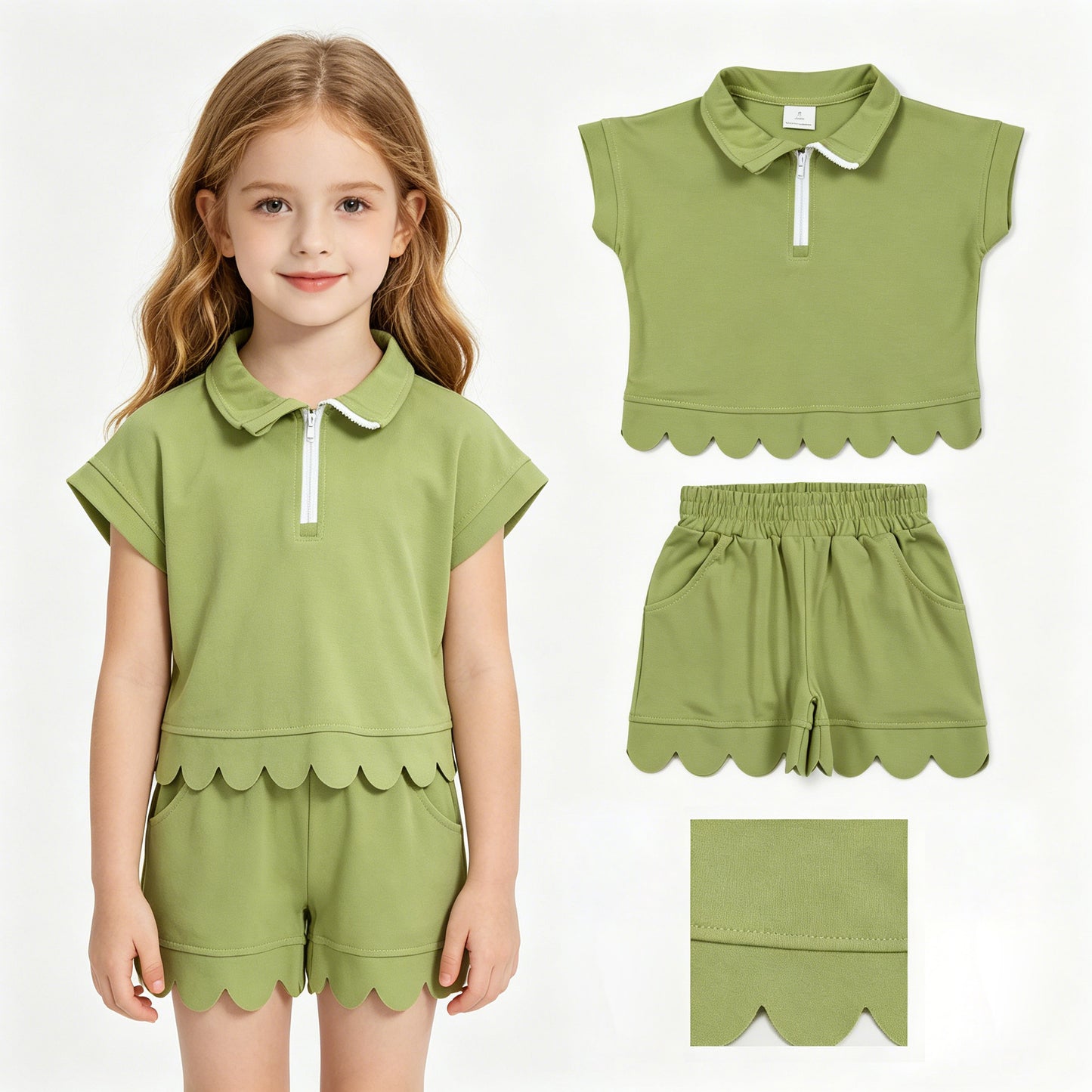 Lime green short sleeve top matching shorts girls summer outfit